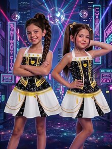少女韓系K-Pop套裝女童洋裝，適用節慶表演、嘉年華、萬聖節、普林節 - 彩色 - 查看 3