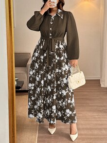 Vionelle 大尺碼女款法式休閒優雅夏季/緹花長袖洋裝 早午餐茶會 白色秋季 - 咖啡棕 - 查看 7