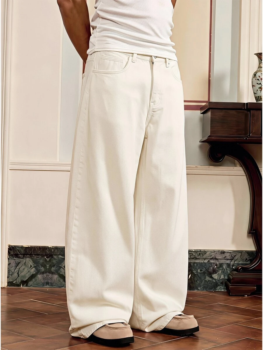 SWAVVY Men's Casual Daily Travel Denim Jeans With Pockets And Buttons - White - View 1