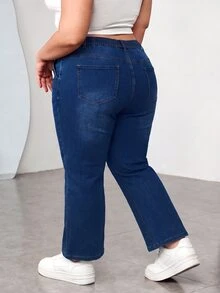 SHEIN CURVE+ Women's Plus Size Denim Jeans 22W, Autumn/Winter Thermal Lined Stretch Waist Jeans - Blue - View 2