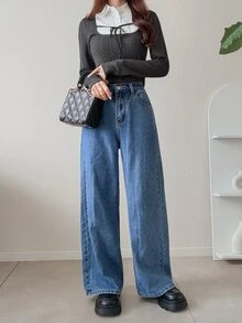 FRIFUL Women's Patchwork Shirt Collar 2 In 1 Long Sleeve Casual T-Shirt Fall - Grey - View 3