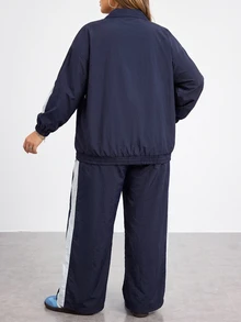 SHEIN CURVE+ Women Plus Size 2 Pieces Set 22W, Jacket + Pants Casual Autumn Winter Outfit - Multicolor - View 2