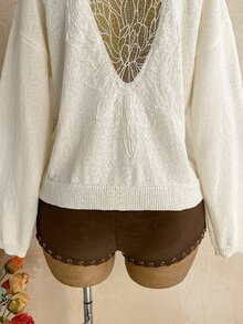 Soleia Solid Drop Shoulder Sweater Brunch Everyday Off-White Autumn Casual,Autumn,Daily Commute,Date Brunch,Casual - Apricot - View 5