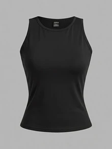Comfortcana 2件套纯棉休闲圆领修身加大码女式背心，适合夏季返校穿着 - 黑與白 - 查看 9