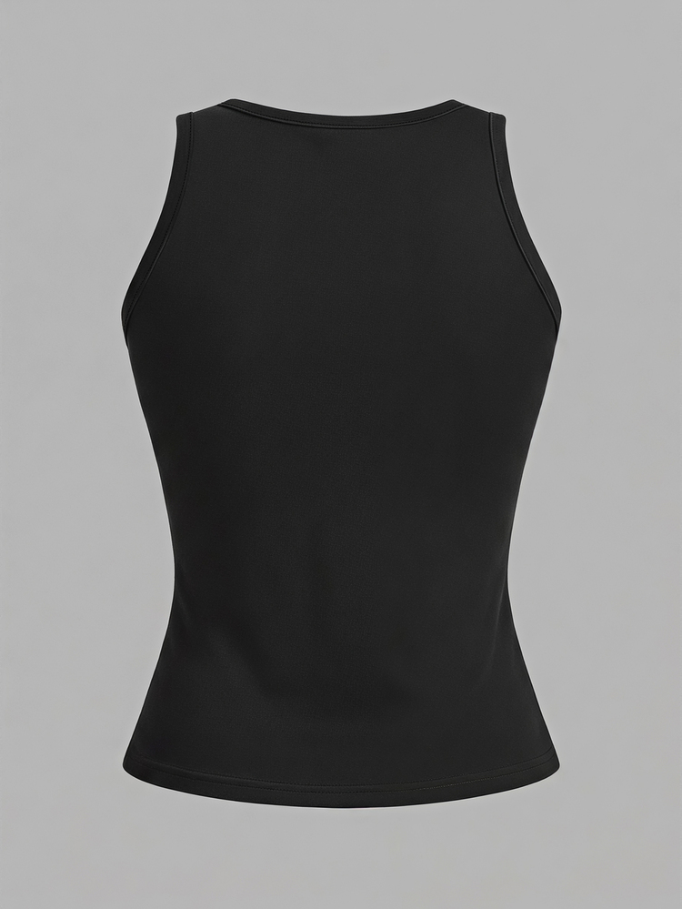 Comfortcana 2pcs/Set Cotton Casual Round Neck Fitted Plus Size Women Tank Tops, Suitable For Summer Back To School Wear - Black and White - View 3