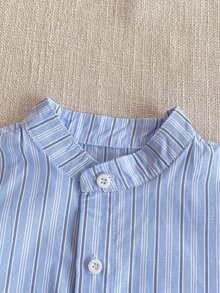PrepCrw 2pcs/Set Boys' Striped Collared Short Sleeve Shirt And Shorts Set, Preppy Style - Multicolor - View 3