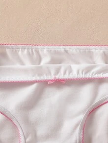 SHEIN 4pcs/Set Girls Toddler Young Girl Multi-Color Pink Crescent Moon Lace Trim Bow Solid Color Simple Sweet Preppy Style Triangle Panties Underwear - Multicolor - View 3