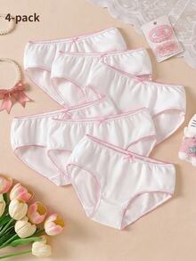 SHEIN 4pcs/Set Girls Toddler Young Girl Multi-Color Pink Crescent Moon Lace Trim Bow Solid Color Simple Sweet Preppy Style Triangle Panties Underwear - Multicolor - View 7