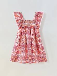 Maija Kids Maija Kids 年轻女孩花卉印花方领荷叶边袖度假连衣裙 - 粉色 - 查看 3