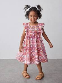 Maija Kids Maija Kids 年轻女孩花卉印花方领荷叶边袖度假连衣裙 - 粉色 - 查看 8