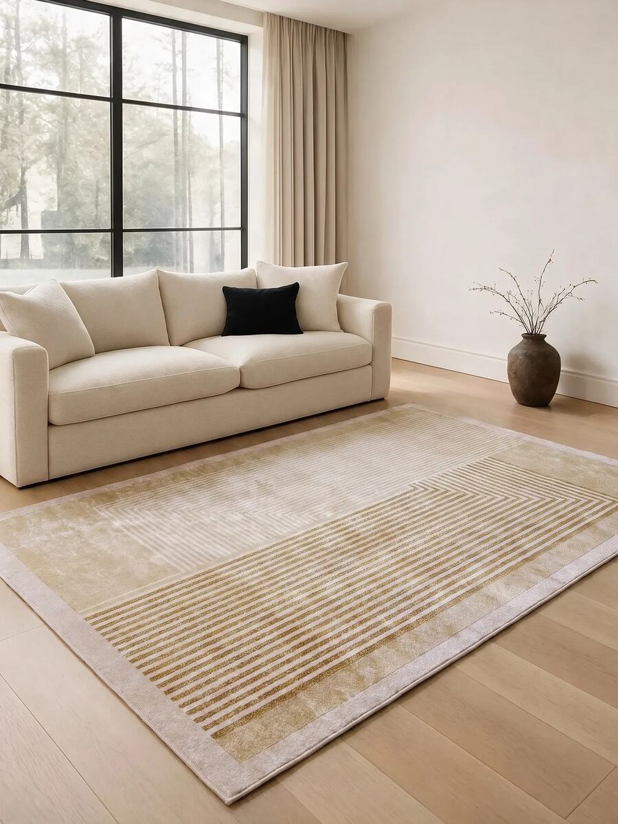 Digitally Printed Non-Slip Washable Runner And Area Rug Living Room Carpet, Modern Design | Modern, Scandinavian, Bohemian And Classic Styles | 100% Polyester - Beige - View 1
