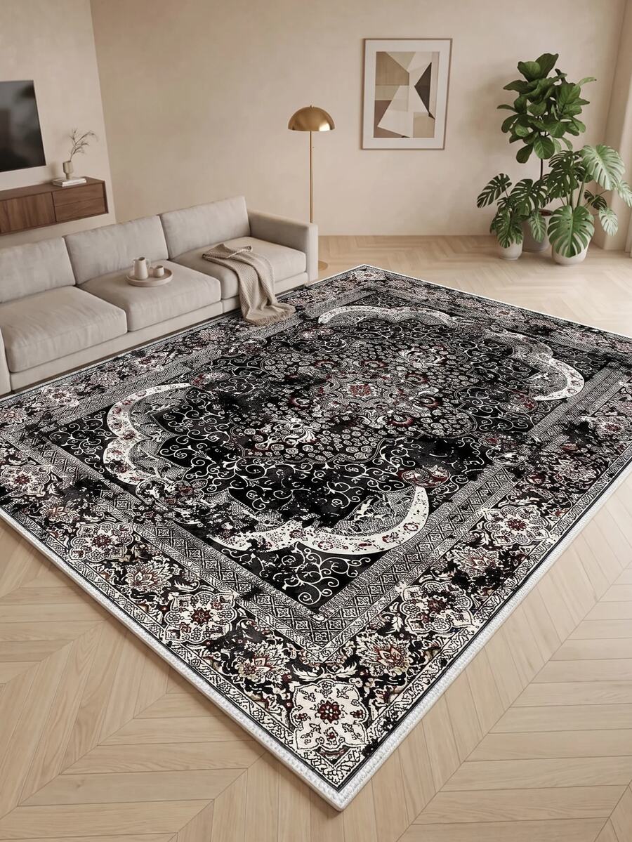 Digitally Printed Non-Slip Washable Runner And Area Rug Living Room Carpet, Modern Design | Modern, Scandinavian, Bohemian And Classic Styles | 100% Polyester - Black and White - View 1