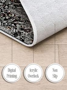 Digitally Printed Non-Slip Washable Runner And Area Rug Living Room Carpet, Modern Design | Modern, Scandinavian, Bohemian And Classic Styles | 100% Polyester - Black and White - View 4