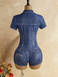 Soleia 牛仔效果印花修身連身褲 日常外出 夏季休閒街頭風 - 彩色 - 查看 2