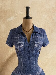Soleia 牛仔效果印花修身連身褲 日常外出 夏季休閒街頭風 - 彩色 - 查看 5