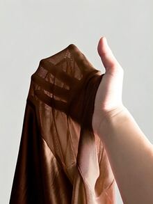 SHEIN ICON 女款大尺碼秋冬皮革拼接網格黑色修身T恤 - 摩卡棕 - 查看 10