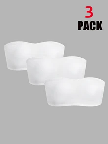 SHEIN Teen Girl Teen Girl 3pcs Comfortable Padded Non-Slip Tube Solid White Top 3Pcs Set - White - View 2