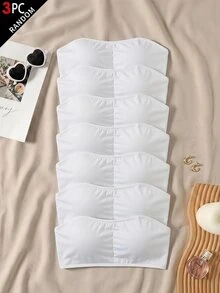 SHEIN Teen Girl Teen Girl 3pcs Comfortable Padded Non-Slip Tube Solid White Top 3Pcs Set - White - View 10
