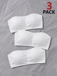 SHEIN Teen Girl Teen Girl 3pcs Comfortable Padded Non-Slip Tube Solid White Top 3Pcs Set - White - View 9