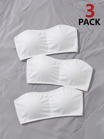 SHEIN Teen Girl Teen Girl 3pcs Comfortable Padded Non-Slip Tube Solid White Top 3Pcs Set