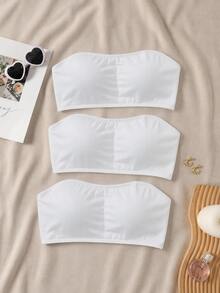 SHEIN Teen Girl Teen Girl 3pcs Comfortable Padded Non-Slip Tube Solid White Top 3Pcs Set - White - View 8