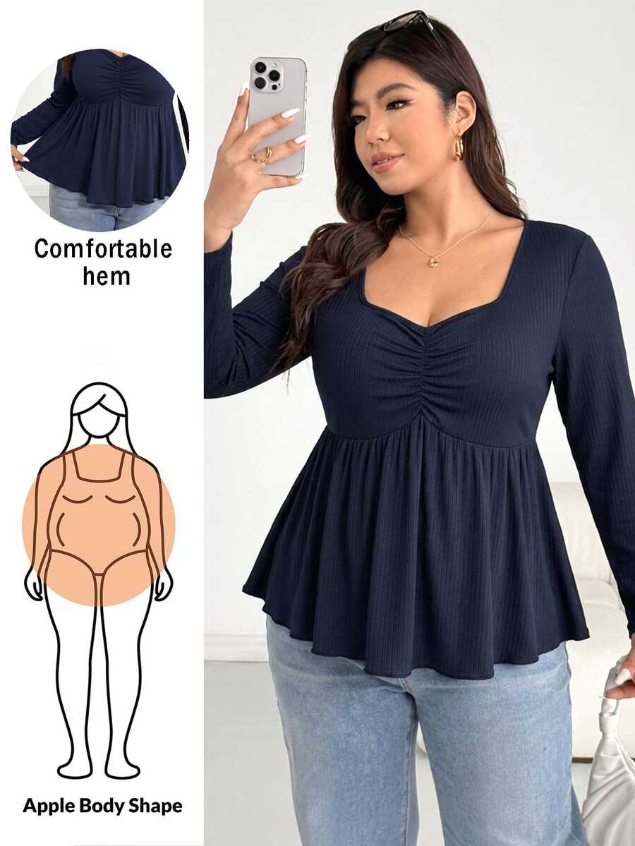 Shapeblank Plus Size Solid Color Casual Long Sleeve T-Shirt, Spring Fall