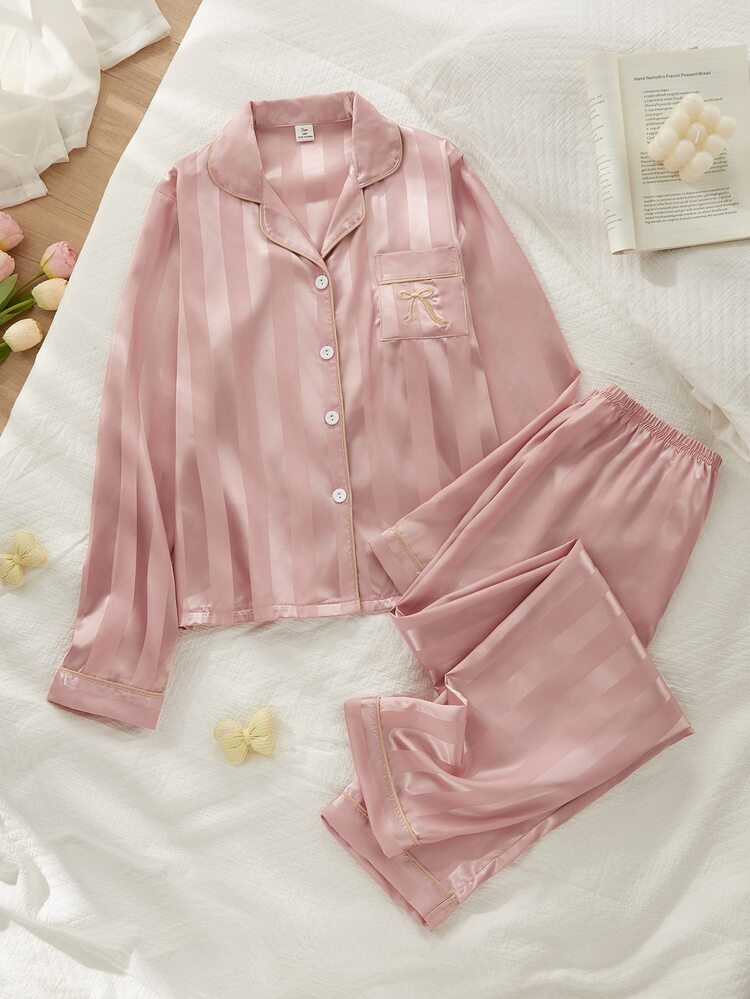 Watermelon Pink Girl Teenager Pajama Set 2pcs Long Sleeve Lapel Cardigan With Long Pants Casual Comfortable Autumn/Winter Pajamas - Multicolor - View 6