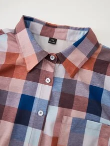 Rusticease Plus Size Autumn Casual Soft Form Plaid Shirt Fall Brunch Office Blue - Multicolor - View 6