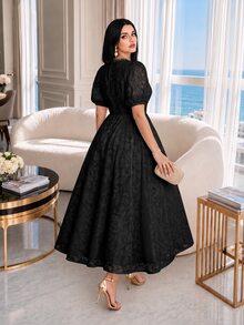 Auveirra Plus Size French Elegant Lace Patchwork Elegant Evening Dress - Black - View 2