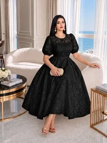 Auveirra Plus Size French Elegant Lace Patchwork Elegant Evening Dress - Black - View 1