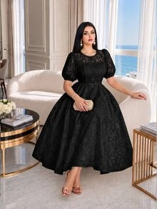 Auveirra Plus Size French Elegant Lace Patchwork Elegant Evening Dress - Black - View 4
