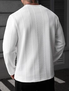 EGENSIO Men's Autumn Casual Streetwear Versatile Solid Color Long Sleeve T-Shirt Vacation Club White - White - View 2