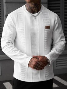 EGENSIO Men's Autumn Casual Streetwear Versatile Solid Color Long Sleeve T-Shirt Vacation Club White - White - View 6