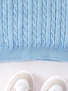 SHEIN Tween Girl Cable Knit V-Neck Casual Versatile Sweater Vest - Baby Blue - View 5