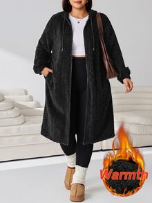 Solflare Plus Size Women Solid Color Hooded Casual Versatile Daily Travel Long Sleeve Jacket - Black - View 1