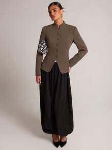 SHEIN BAE Women's Solid Color Casual Versatile Commute Travel Blazer Jacket - Coffee Brown - View 4