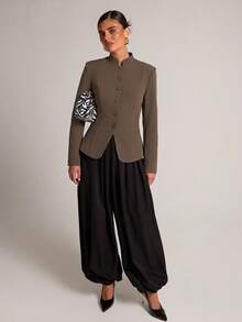 SHEIN BAE Women's Solid Color Casual Versatile Commute Travel Blazer Jacket - Coffee Brown - View 5
