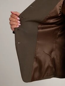 SHEIN BAE Women's Solid Color Casual Versatile Commute Travel Blazer Jacket - Coffee Brown - View 8