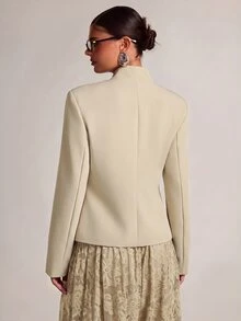 SHEIN BAE Women's Elegant Commute Solid Color Blazer - Apricot - View 2