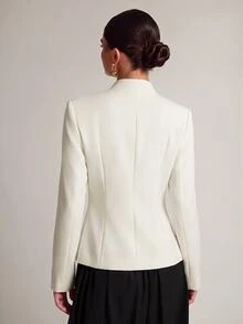 SHEIN BAE Women's Versatile Vintage Button Long Sleeve Blazer Jacket Business - Apricot - View 2