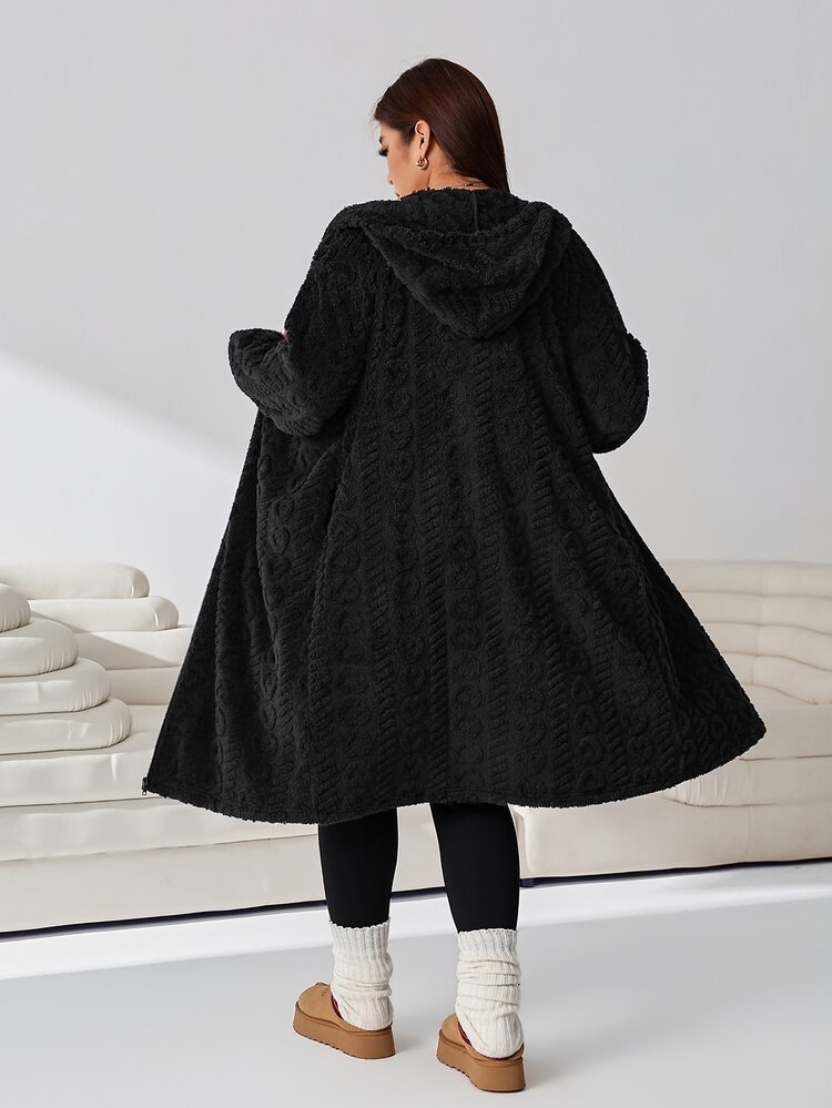 Solflare Plus Size Women Solid Color Hooded Casual Versatile Daily Travel Long Sleeve Jacket Winter - Black - View 2
