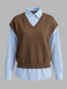 Resyla Women's Colorblock Patchwork 2 In 1 Top - Brown - View 4