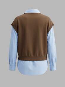 Resyla Women's Colorblock Patchwork 2 In 1 Top - Brown - View 2
