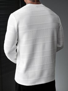 EGENSIO Men's Autumn Casual Colorblock Patchwork Long Sleeve T-Shirt - White - View 2