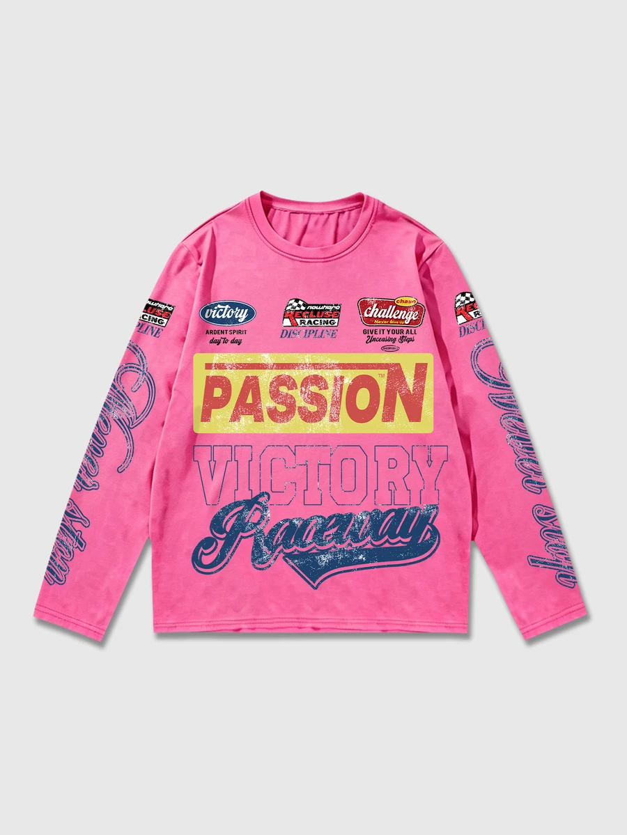 ROMWE MEN Street Life Men's Letter Print Long Sleeve T-Shirt, Suitable For Daily Wear In Spring And Summer - Hot Pink - View 1