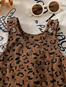 SHEIN 女婴/男女通用0-3岁春秋季爱心印花灯芯绒背带裤套装，休闲风格，胸前带口袋装饰，适合户外玩耍休闲 - 彩色 - 查看 7