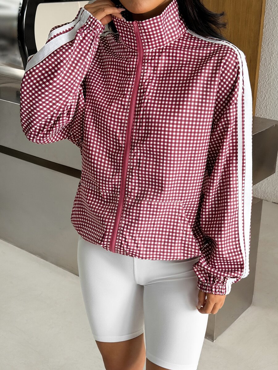 Muchica Women's Plaid Casual Versatile Daily Travel Sports Jacket - Red - View 1