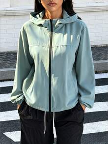 Muchica Women's Minimalist Pocket Long Sleeve Hooded Sports Jacket Breathable Running Gym Training Outdoor Activewear - Army Green - View 1