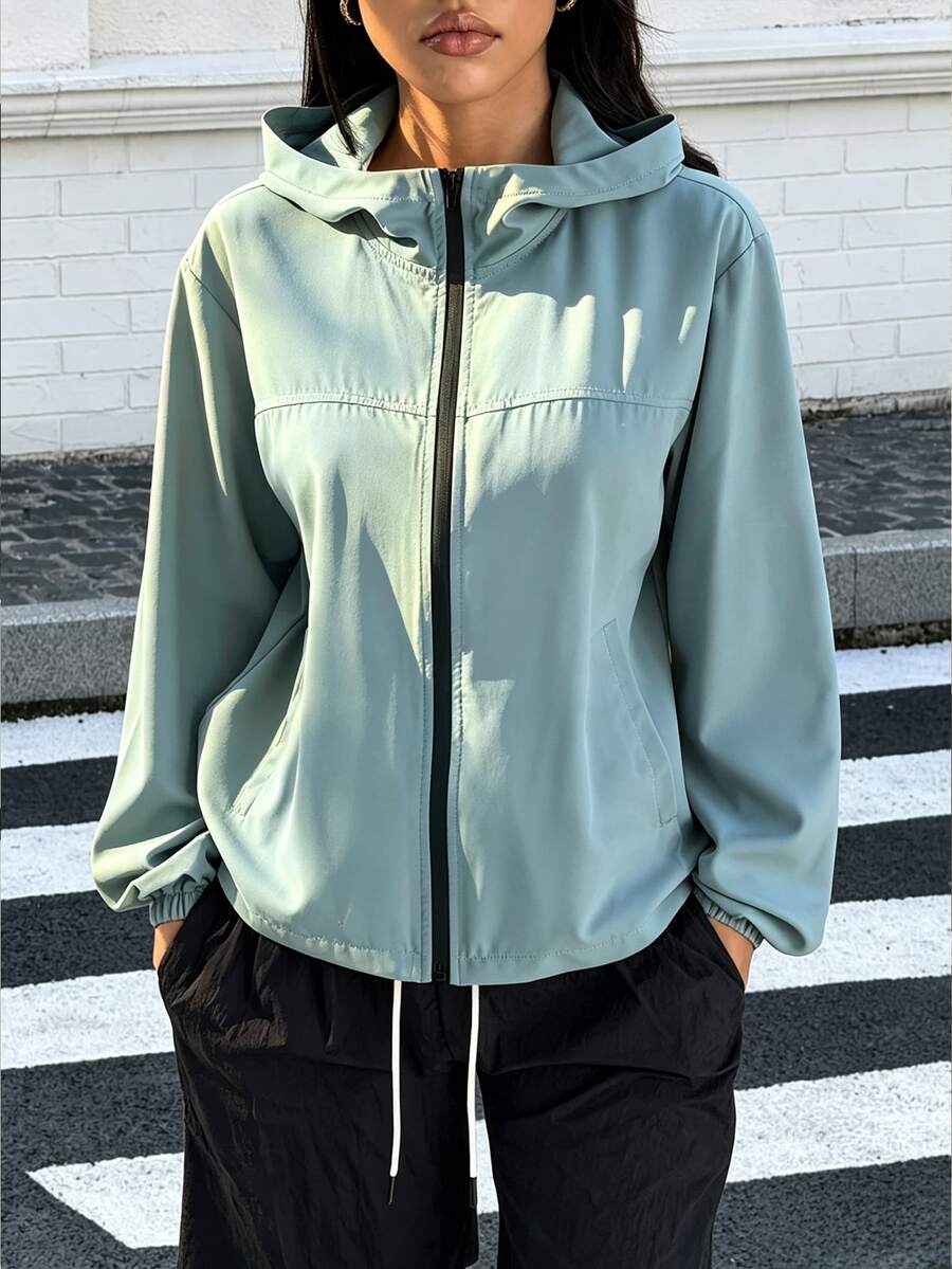 Muchica Women's Minimalist Pocket Long Sleeve Hooded Sports Jacket Breathable Running Gym Training Outdoor Activewear - Army Green - View 1