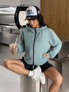 Muchica Women's Minimalist Pocket Long Sleeve Hooded Sports Jacket Breathable Running Gym Training Outdoor Activewear - Army Green - View 5